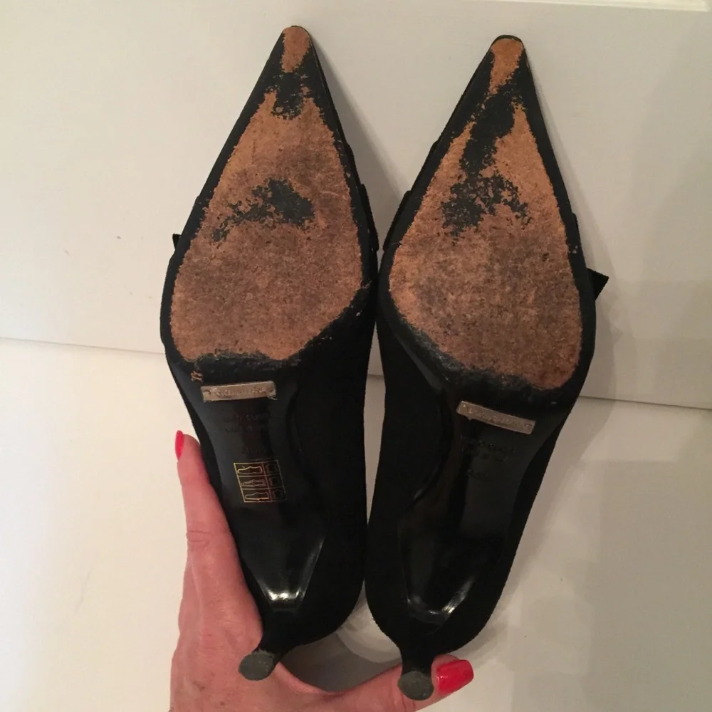 DOLCE & GABBANA SHOES HEELS BLACK SUEDE BOW POINTED TOE ITALY Size 36.5